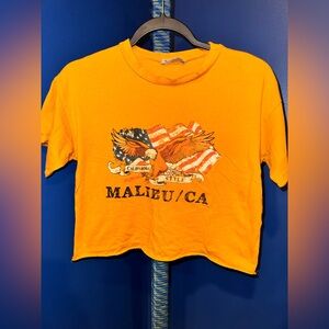 Charlotte Russe- Women’s Y2K Yellow Malibu/CA Graphic Cropped Shirt Size Small